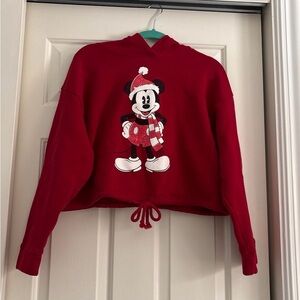 Red Mickey Mouse Cropped Women's Sweatshirt